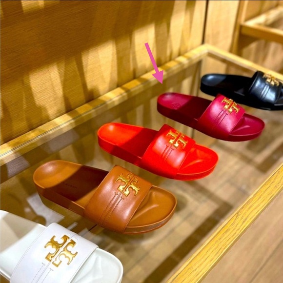 Tory Burch Red Leather Everly Anatomic Cloud Slide Sandals - Picture 11 of 12